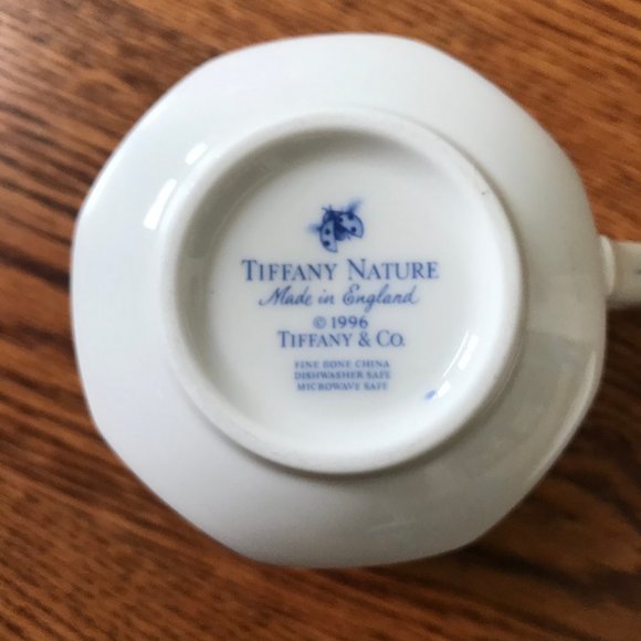 Tiffany & Co Nature Teacup Saucer Set White Blue Cherry Cup Mug China RARE - Picture 9 of 10